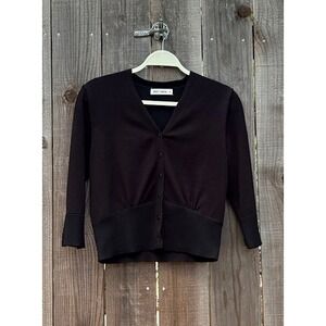 Grace‎ Karin Black V-Neck Cardigan Sweater Cropped 3/4 Sleeve Button Up Top